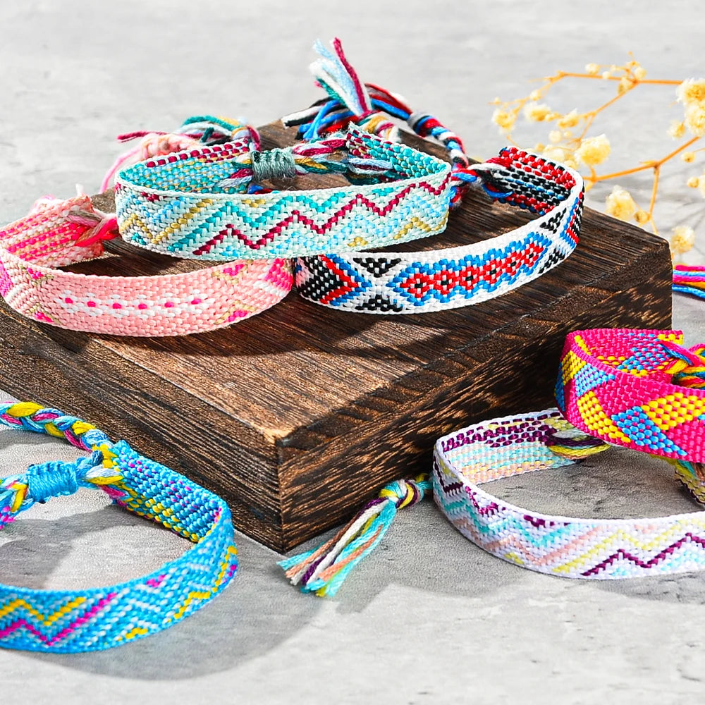 12/24/36pcs Random Bohemian Woven Bracelet Set with Tassel Colored Hand Woven Bracelet, Adjustable Ethnic Style Jewelry