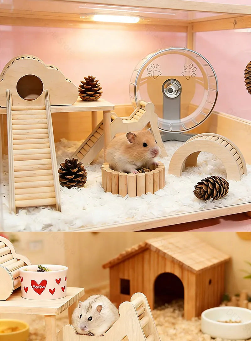 Unpainted Wooden Guinea Pig Hideout Climb House - Hamster Cage Decor Play Tunnel Small Animal Chew Toy Pet Habitat Accessories