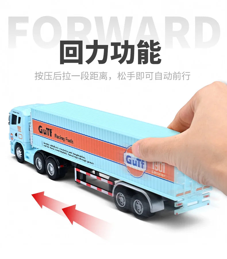 1:64 Small Trailer Container Truck Gulf Version Simulation Alloy Car Model Ornament Toy Collect Boys' Toys Gifts
