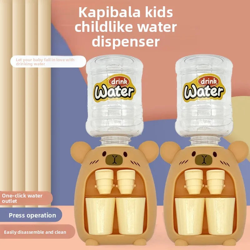 Children Cute Kapibara Water Dispenser Toy with Dual Cup Cartoon Cold/Warm Water Juice Drinking Fountain Simulation Kitchen Toys