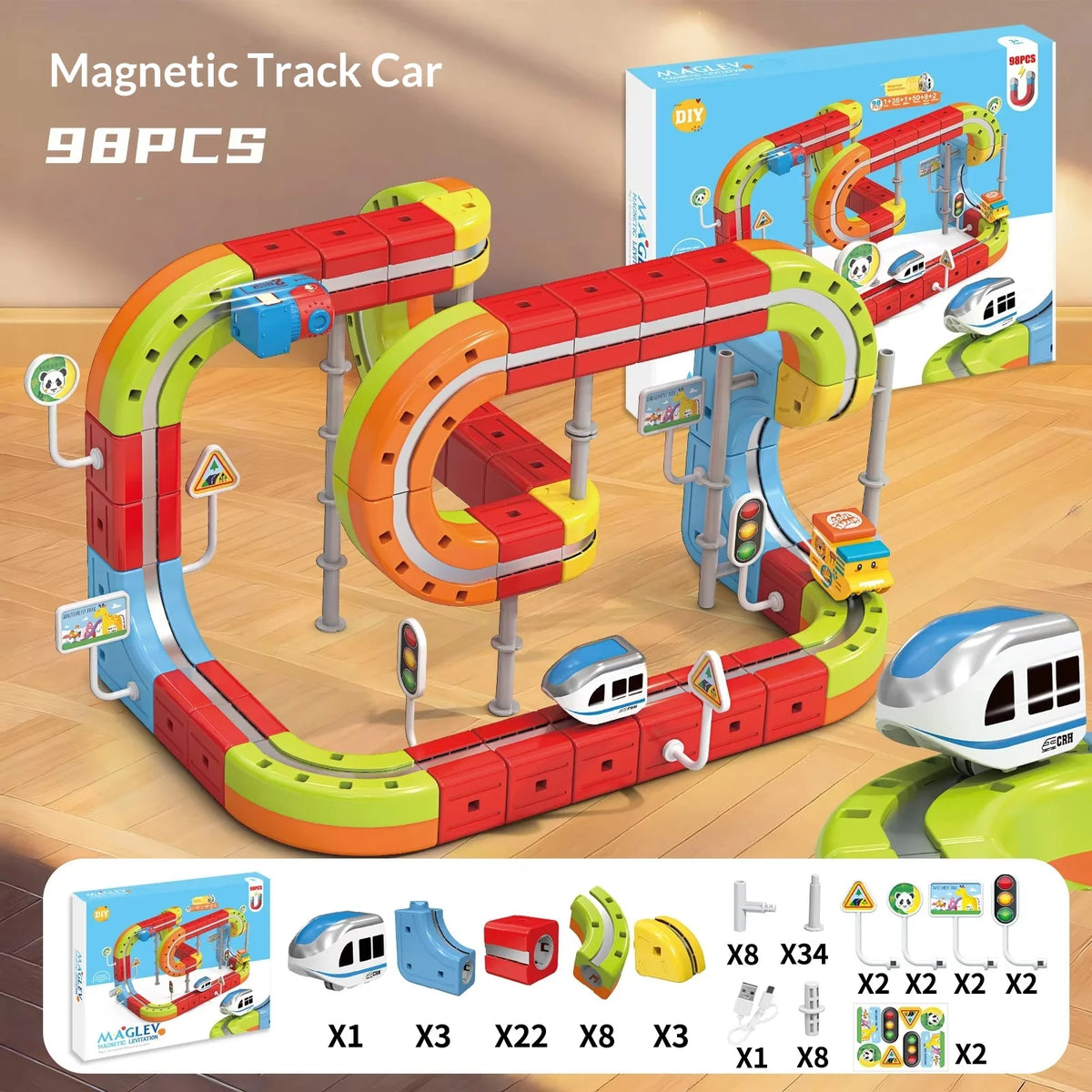 New 8-229pcs Electric Track Set With Anti-Gravity Vehicles - 100+ Pieces Stem Building Toys Creative Diy Railway For Gift Toy