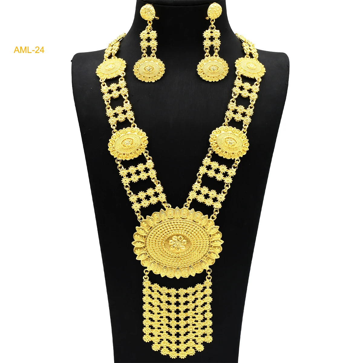 Dubai Indian Necklace Earrings Big Pendant Jewelry Set Gold Color For Women Nigeria African Bridal Wedding Party Jewellery Gifts
