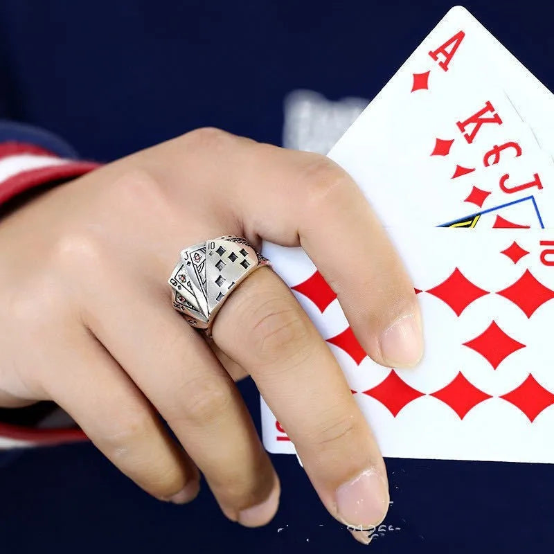 Buyee 925 Sterling Silver Unique Ring Finger Excellent Poker Open Ring for Woman Man Fashion Punk Fine Jewelry Circle with Box