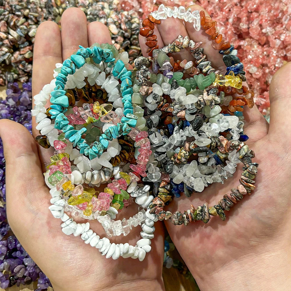 5/10/20pcs Random Women's Gravel Bracelet Set Natural Colored Gravel Bead Bracelet Irregular Bracelet Spiritual Elastic Bead