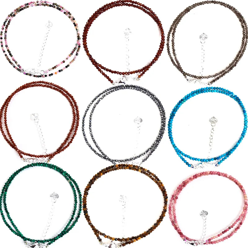 Natural Semi-precious Stone Necklaces for Women and Men Cut Angle 2mm Beads Crystal Necklace Bracelet Gem Zircon Agate Jewelry