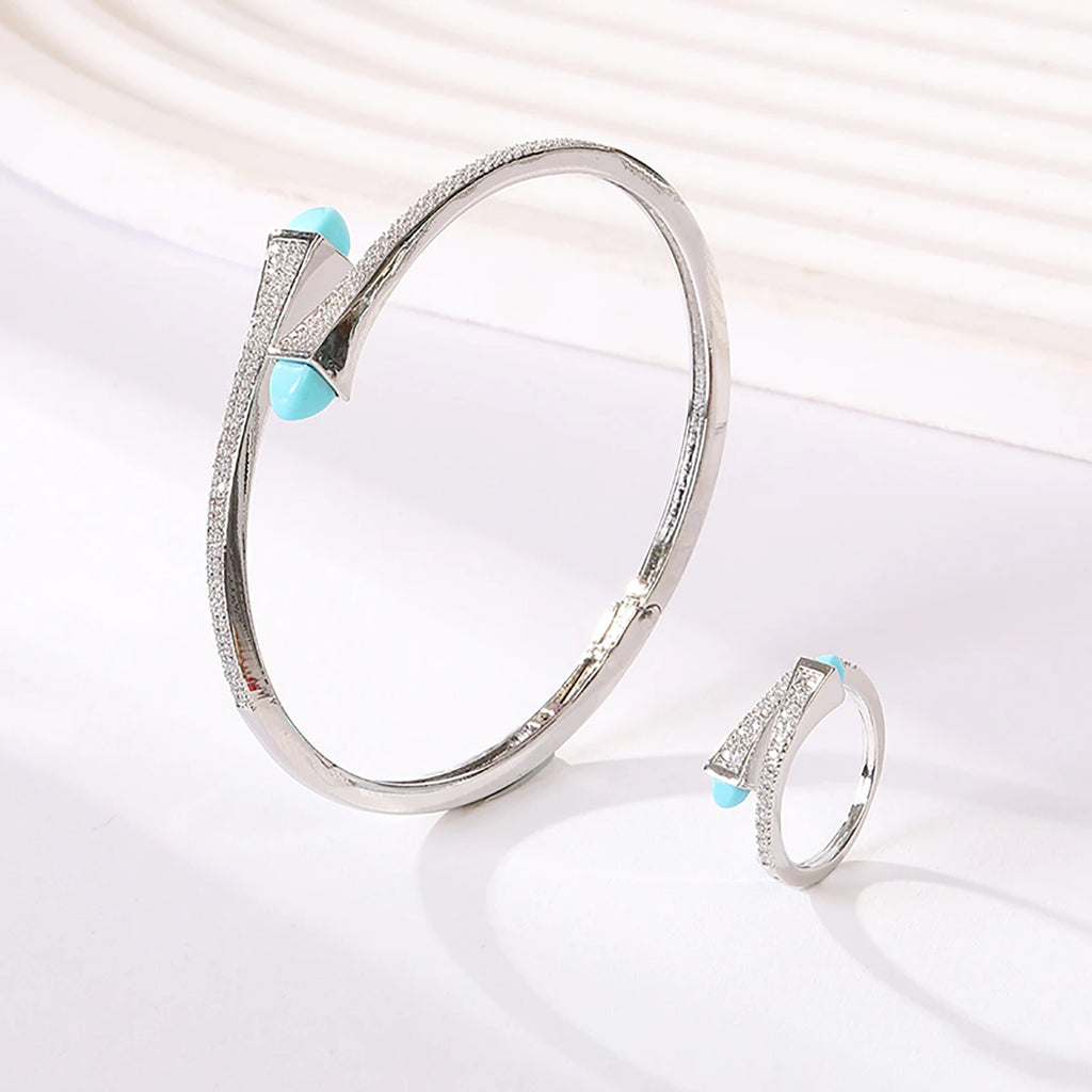 2025 New Cute Women Fashion Bracelet & Ring Set Candy color stone Simple Open Cuff Bangle Ring Arab Middle Eastern Jewelry Set