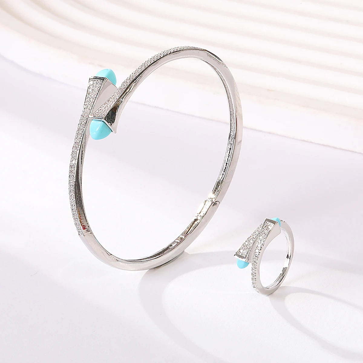2025 New Cute Women Fashion Bracelet & Ring Set Candy color stone Simple Open Cuff Bangle Ring Arab Middle Eastern Jewelry Set