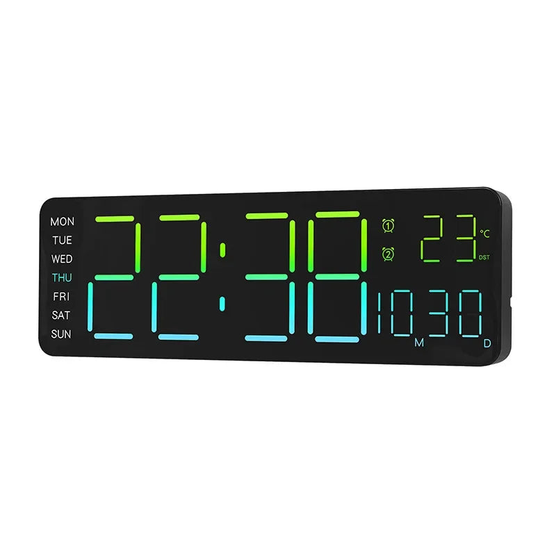 13" Large Digital Alarm Clock with Remote Control 11Color & Dynamic RGB Display LED Multicolor Ambiance Wall Clocks  Room Decor