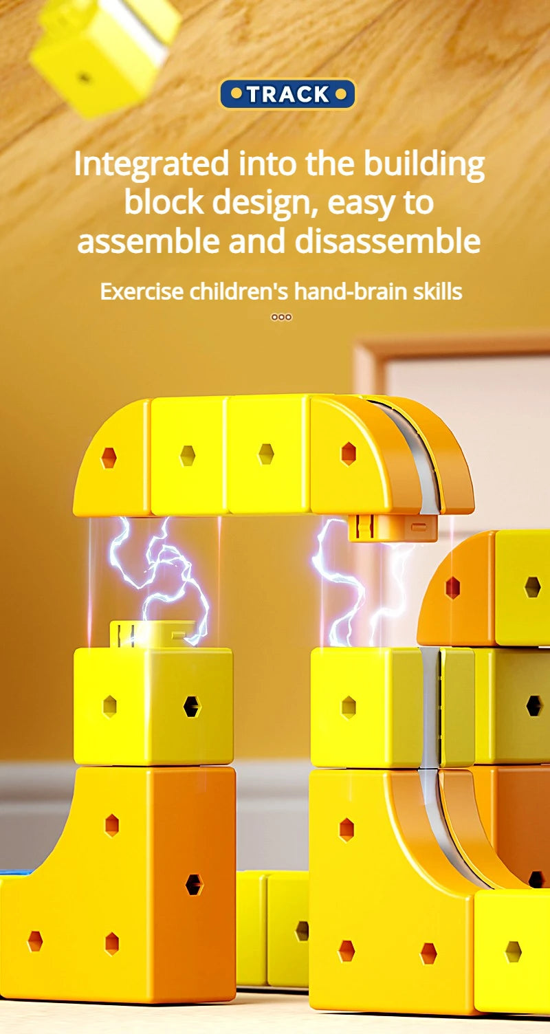 DIY Electric Magnetic Track Set With High-Speed Rail Vehicles STEM Building Game Puzzle Cube Toy for Children Gift(1-100+pieces)