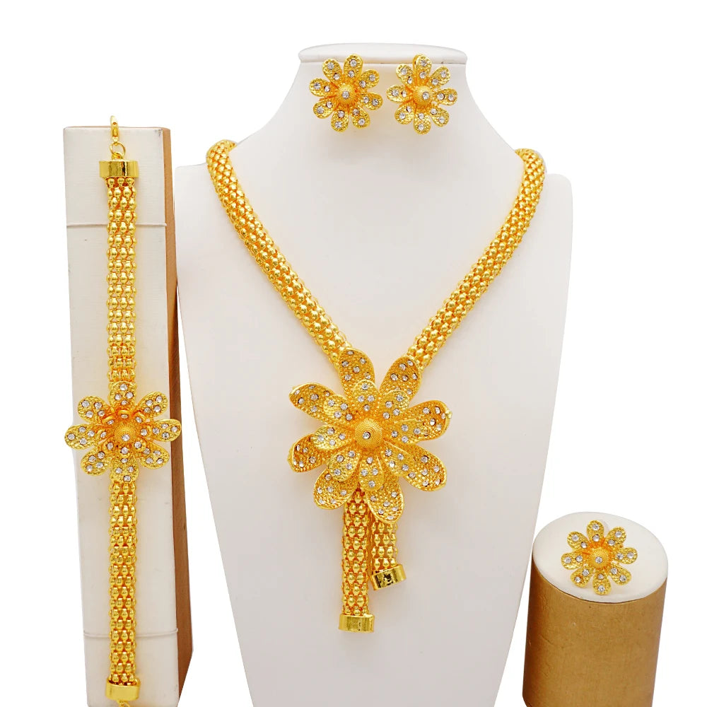 Ethiopian Fashion Women's Jewelry Set African Wedding Jewelry Set Necklace, Bracelet, Earrings, and Ring Set