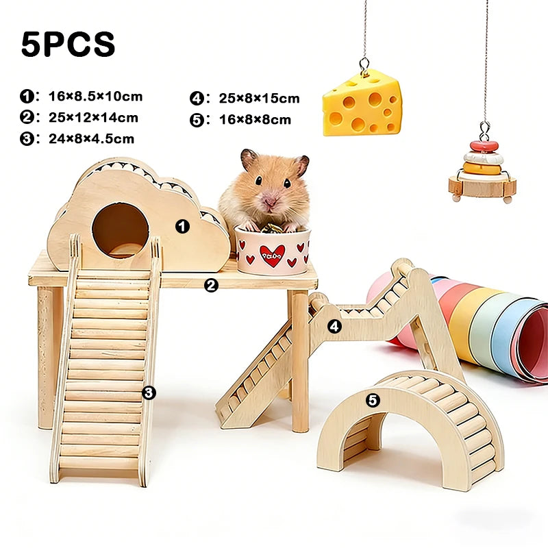 Unpainted Wooden Guinea Pig Hideout Climb House - Hamster Cage Decor Play Tunnel Small Animal Chew Toy Pet Habitat Accessories