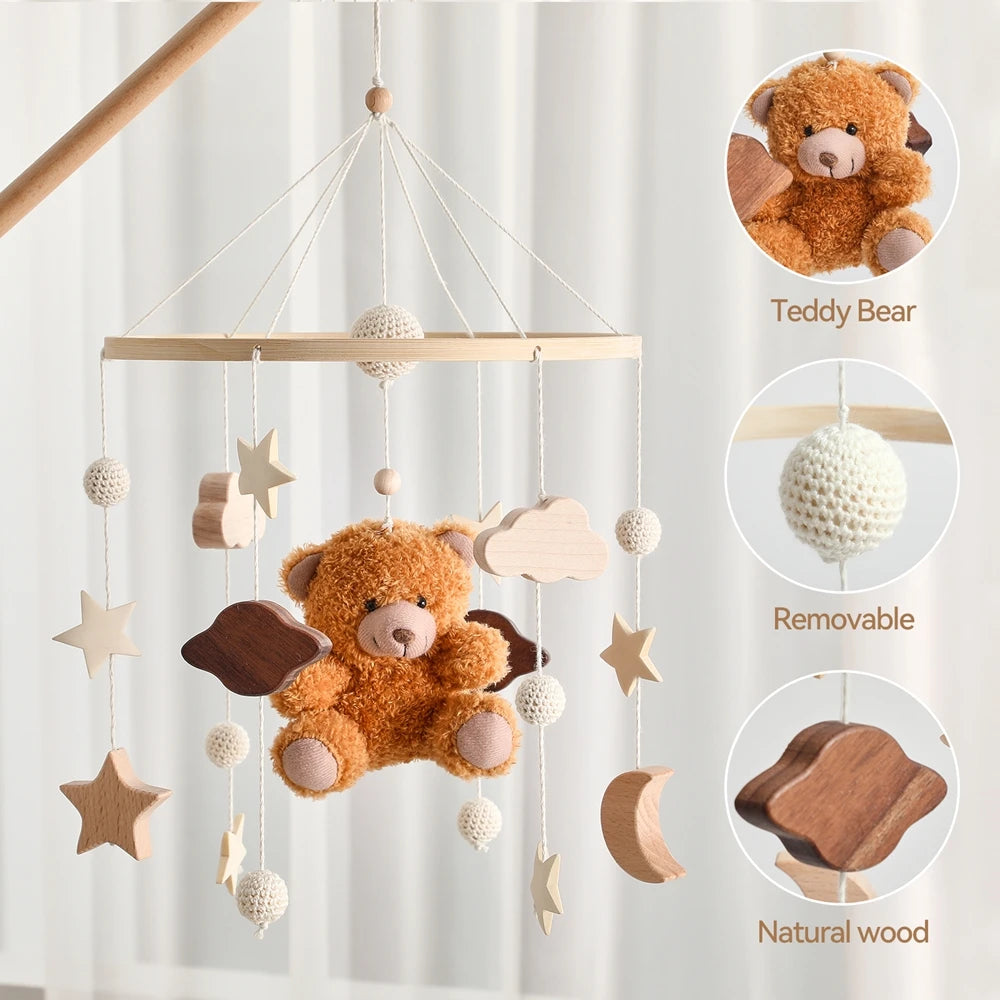 Baby Crib Cartoon Bear Mobile Rattle Toy January To December Hanging Bed Bell Newborn Soothing Toy Moving Musical Toy Baby Gift