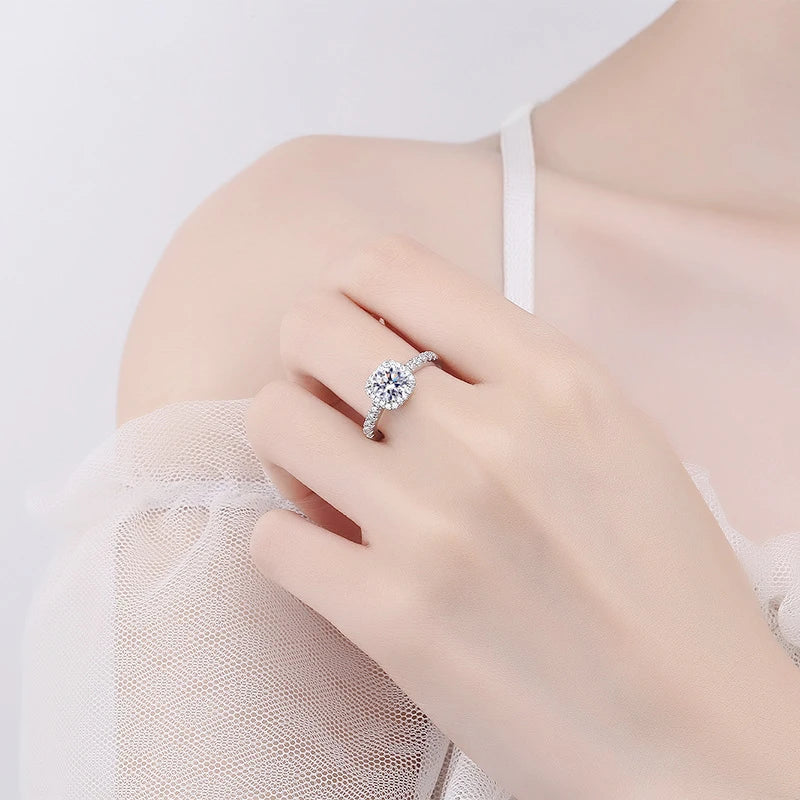 100% Real Moissanite Ring D VVS1 Pass Diamond Test Pen Adjustable Size S925 Sliver GRA Certificate Wedding Rings for Women 02