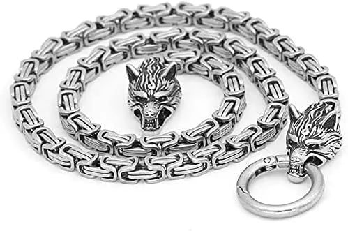 Stainless Steel Wolf Head Pendant Byzantine Emperor Chain Necklace Bracelet Set Norse Viking Amulet Thor Hammer King Jewelry