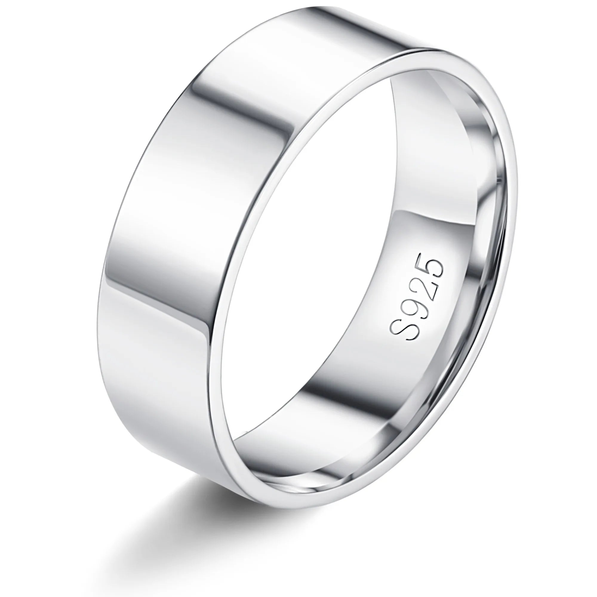 Fansilver S925 Sterling Silver Rings for Women Men 18K White Gold Plated Stackable Statement Thin Plain Thumb Ring Wedding Bands