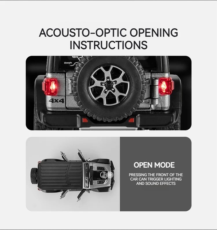 1:22 Model Wrangler Diecast Toy Car Model, Scale Metal Alloy Vehicle for Kids Boys Girls Adults, Doors Open,Gifts Gray