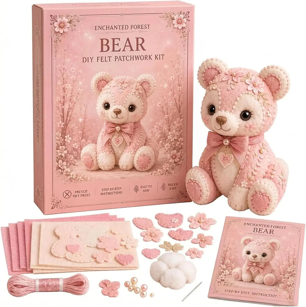 Pink Forest Friends DIY Patchwork Collection, All-Inclusive Sewing Kit to Make Cute Woodland Animals, Household Hobby Decor Gift