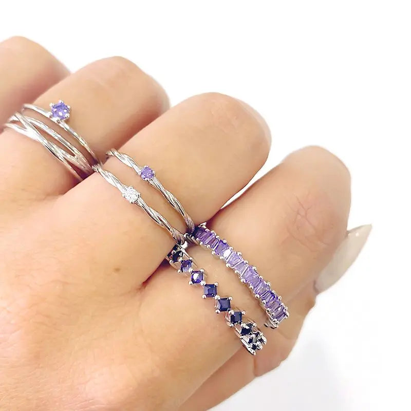 Trendy 18K Gold Plated Engagement Ring for Women Luxury Fashion Elegant Purple Crystal Wedding Rings Party Jewelry Gifts