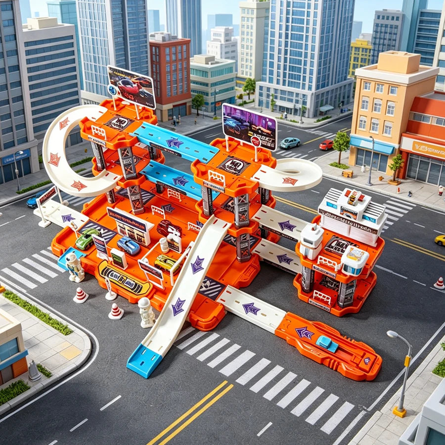 Children's Large Rail Parking Lot Toy Set, City Rail Car Theme Suitable for Two People to Play with Car Toys (Random Colors)