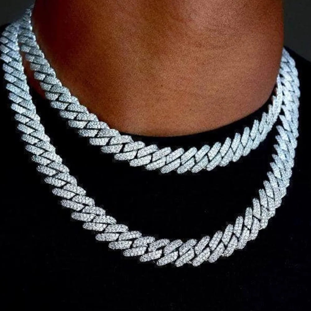 13/14/20MM HipHop Iced Out Chain Cuban Link Chain Necklace For Men Gold Silver Color Rhinestone Pave Men's Birthday Jewelry Gift