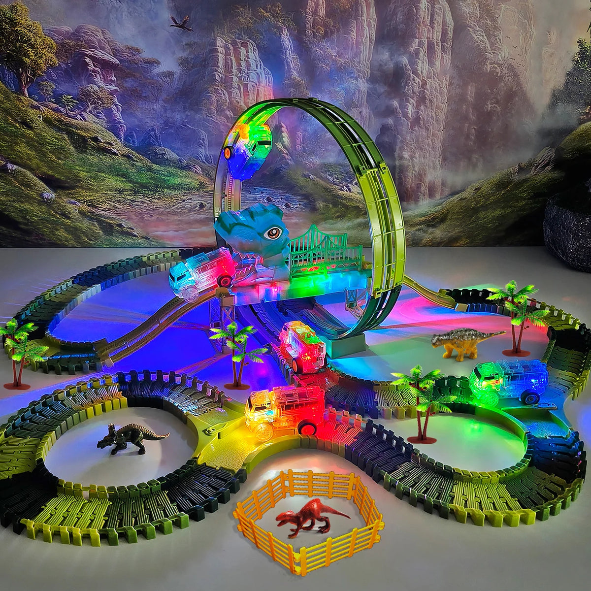 Tracks Cars Compatible Glow in the Dark LED Flashing Light Toy Cars Set for Most Race Tracks - Light up Cars for Kids