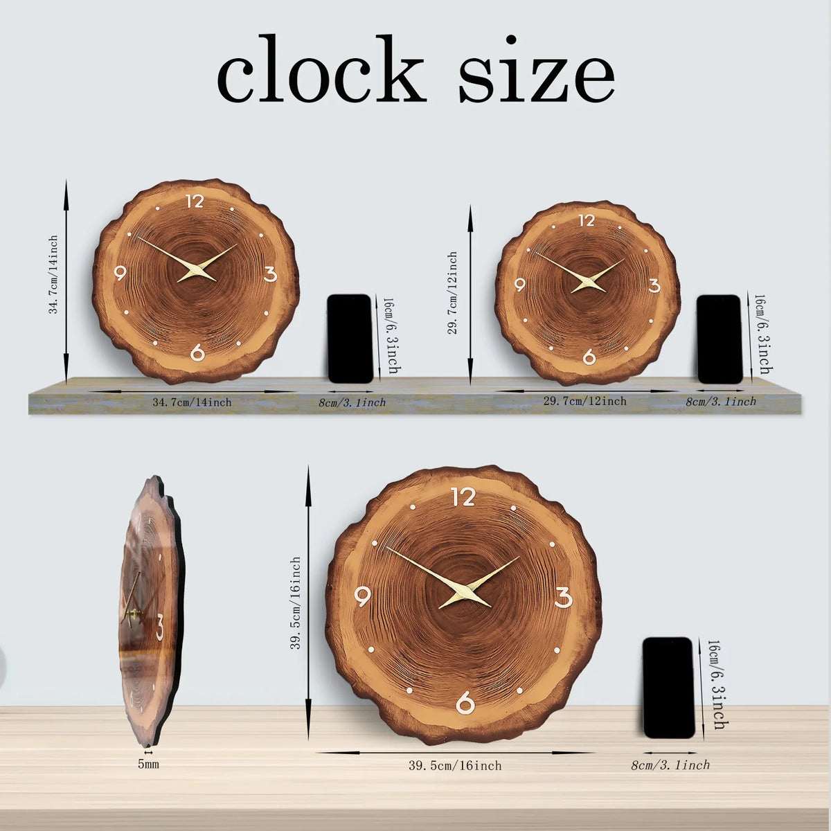 1pc Wooden Ring Wall Clock, Wood Cross-Section Texture Pattern Design of the Original Wood Color Wall Clock, Home Mute Clock