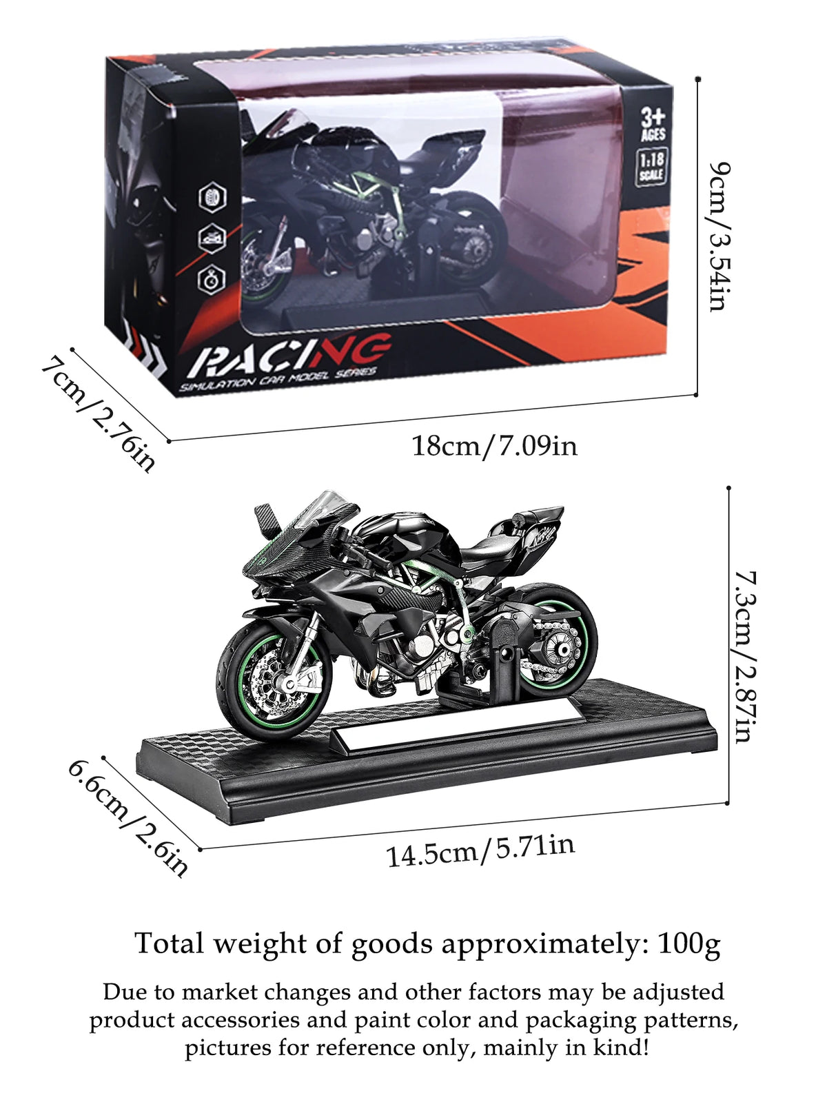 Motorcycle DieCast Model 1:18 Toy Car,  Collectible Model With Ornament Base Rotating Rubber Tires Kids Gifts