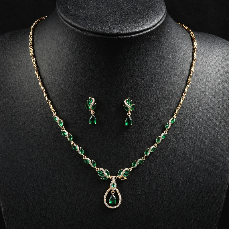 ZAKOL Luxury Brilliant Zirconia Leaf Necklace Earrings Rings Bracelets Set for Women CZ Drop Bridal Wedding Jewelry Sets New