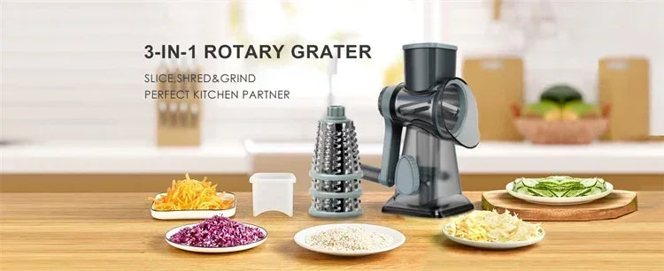 2026 New 3-in-1 Rotary Cheese Grater Multifunctional Manual Veg Slicer Nut Grinder Kitchen Essential Tool