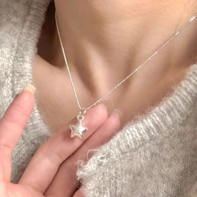 925 Sterling Silver Necklace Black Beads Square Irregular Punk Geometric for Women Girl Jewelry Gift Dropshipping Wholesale