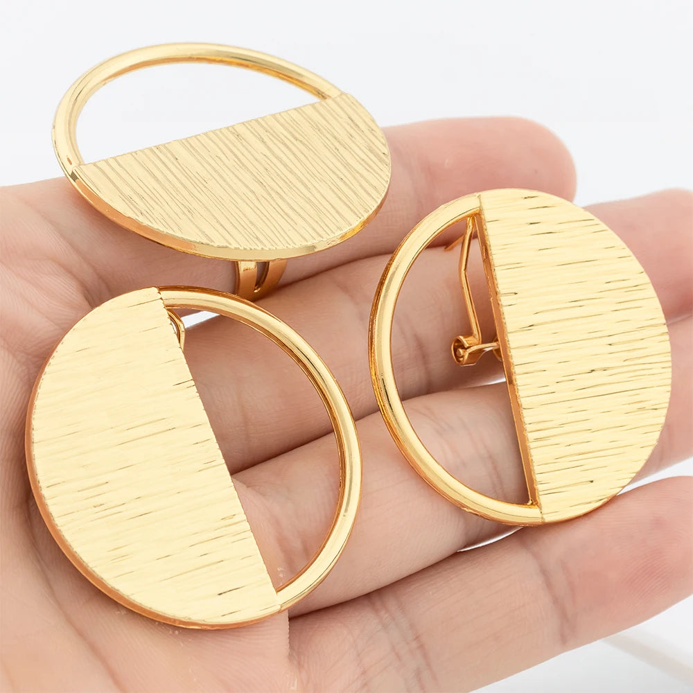 Gold Color Jewelry Set For Women Dubai Round Earrings Adjustable Ring Nigeria Bridal Jewelry Accessories Wedding Bracelet Party