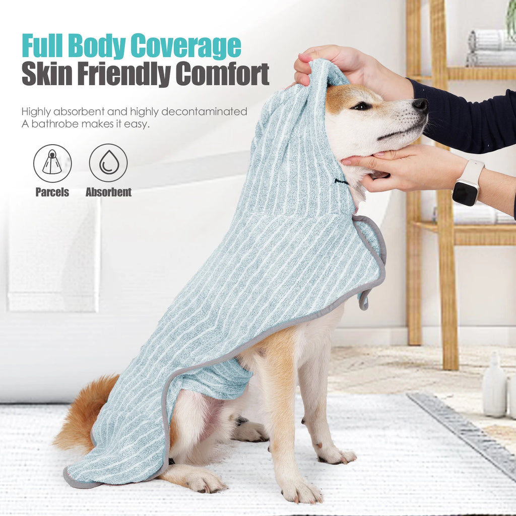 Dog Bathrobe Quick Dry Absorbent Pet Towel Coat Hooded Dog Bath Towel Soft Microfiber Drying Robe for Dogs