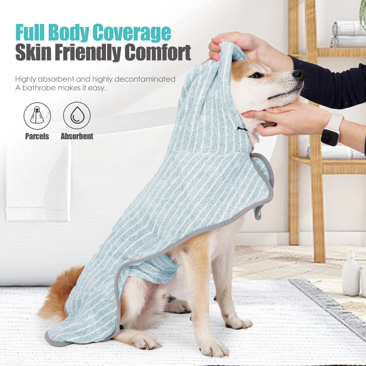 Dog Bathrobe Quick Dry Absorbent Pet Towel Coat Hooded Dog Bath Towel Soft Microfiber Drying Robe for Dogs