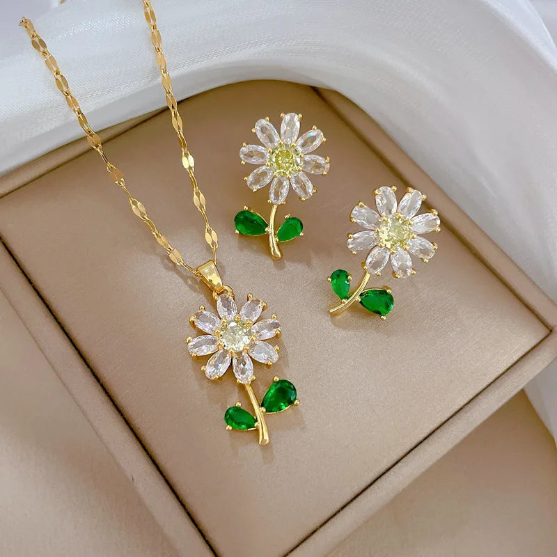 Stainless Steel Austrian Crystal Enamel Square Pendant Jewelry Sets Women African Costume Jewelry Maxi Necklace Earring Set