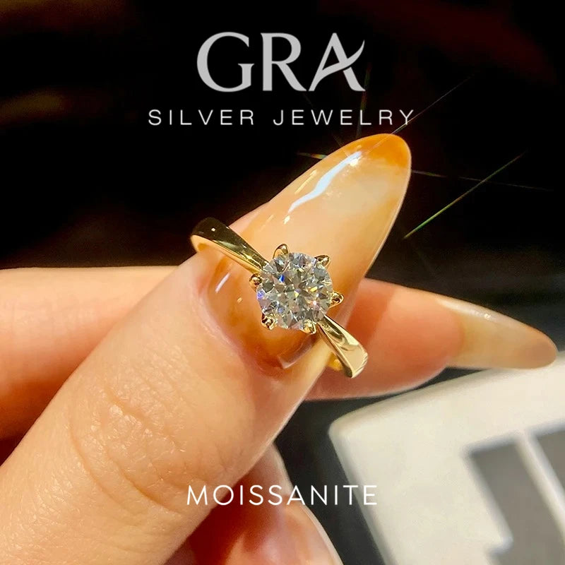  GRA 0.5-1ct Simple Round Real Moissanite Diamond Ring for Women 925 Sterling Silver Wedding Gorgeous High Quality Fine Jewelry