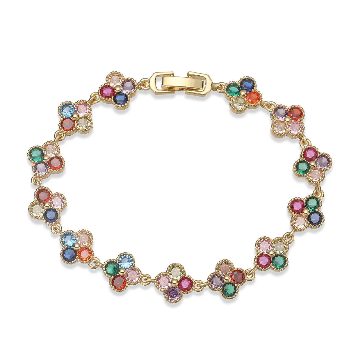 Multi-Color Women's Zircon Flower Delicate Bracelet/Necklace Rainbow Jewelry Gift Optional Mix-and-Match 1 Pcs