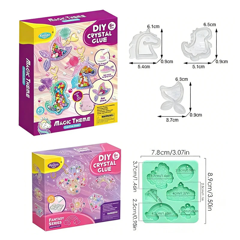 Kids DIY Crystal Glue Keychain Craft Toys Handmade Sparkling Beads Material Pack Kit Creative Children's Birthday Souvenir Gifts
