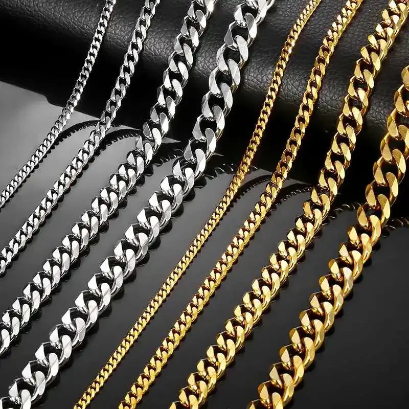 3/5/7/9/11mm Width Stainless Steel Men Women Six-side Chain Necklace Gold Silver Plated Unisex  Jewelry Wholesale Drop Shipping