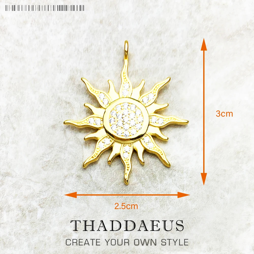 Pendant Sun Star CZ Pave Summer Winter New 925 Sterling Silver Fine Jewelry Europe Style Accessories Gift For Men Woman