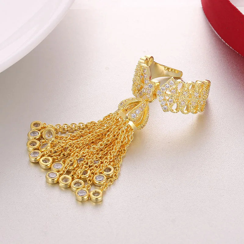 LXOEN Luxury Party Famous Brand Tassel Rings For Women Inlay Cubic Zirconia Adjustable Crown Ring Famous Brand Fashion bague