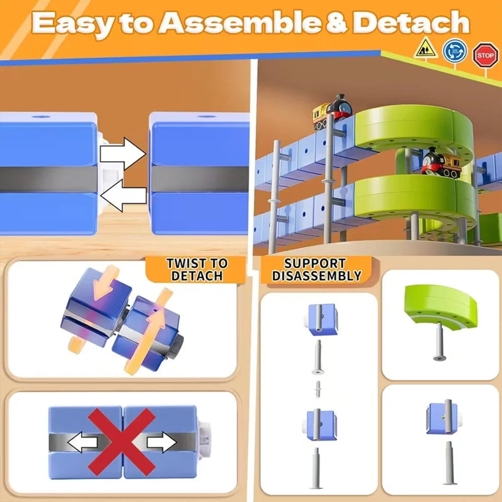 DIY Magnetic Rail Car Set for Kids - Educational Building Blocks Toy with Flexible Track Assembly Race Car Playset