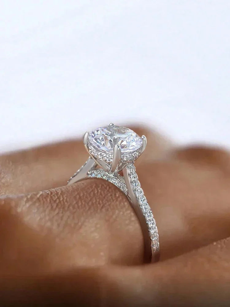 925 Sterling Silver Gorgeous Shiny 2 Carat Round Zircon Ring for Women Anniversary Daily Outfit Luxury High Quality Fine Jewelry