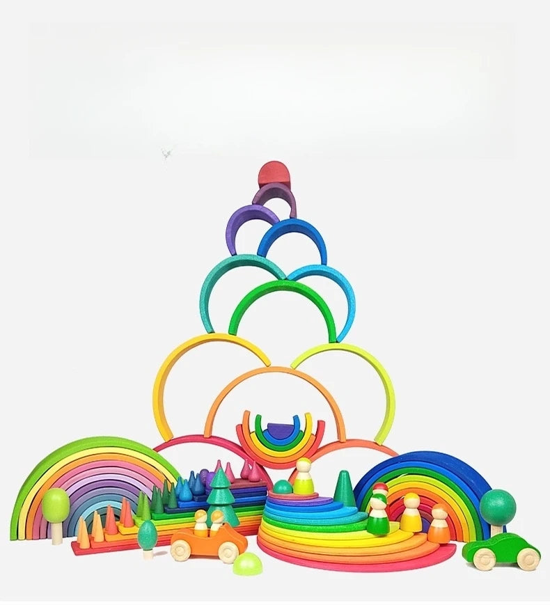 Wooden Rainbow Block Colorful Stacking Building Block Children Open-shaped Creative Building Blocks Montessori Educational Toy
