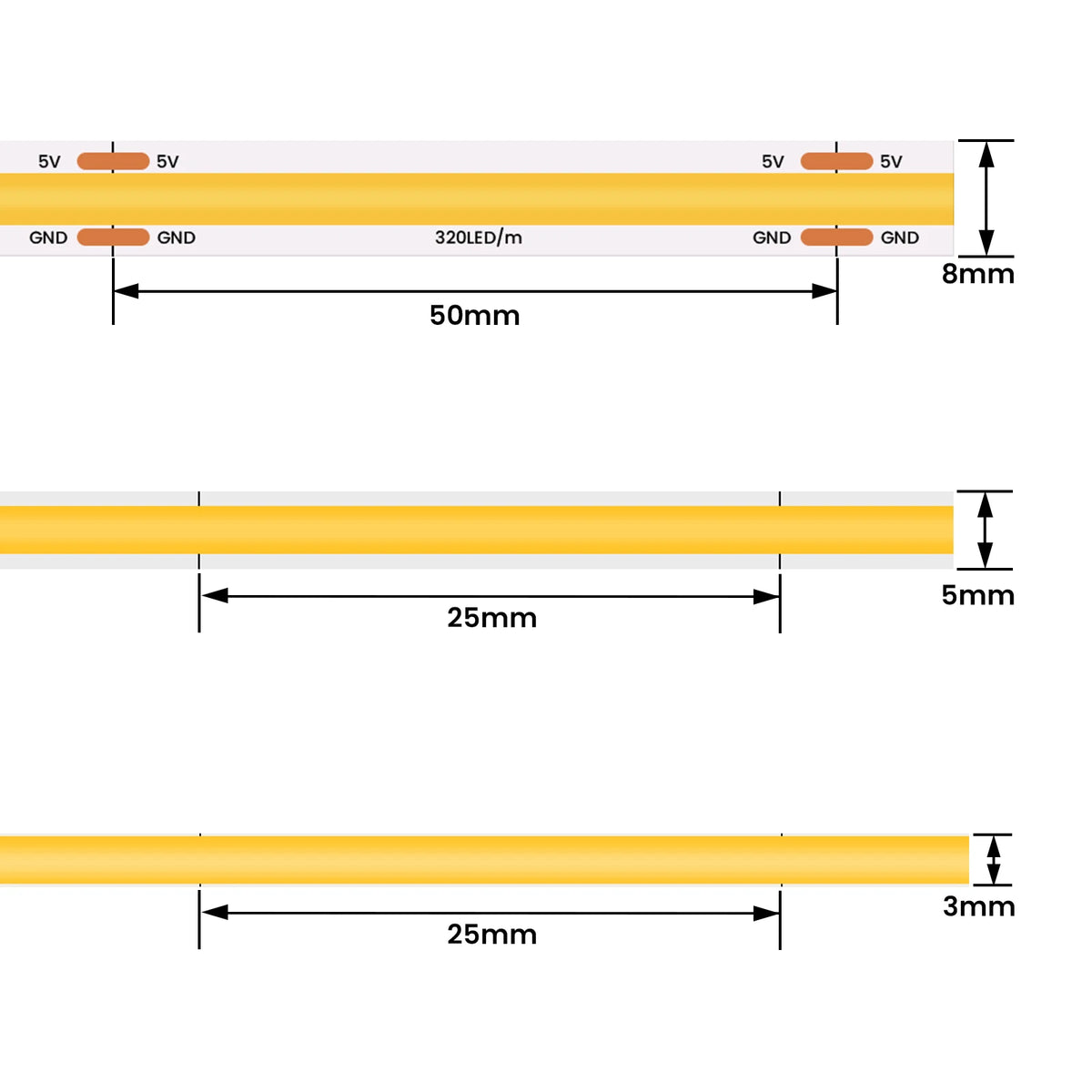 DC 5V COB LED Strip 3mm 5mm 8mm 320LEDs/M High Density Flexible COB LED Tape Night Light Battery Powered DIY TV Mirror Backlight