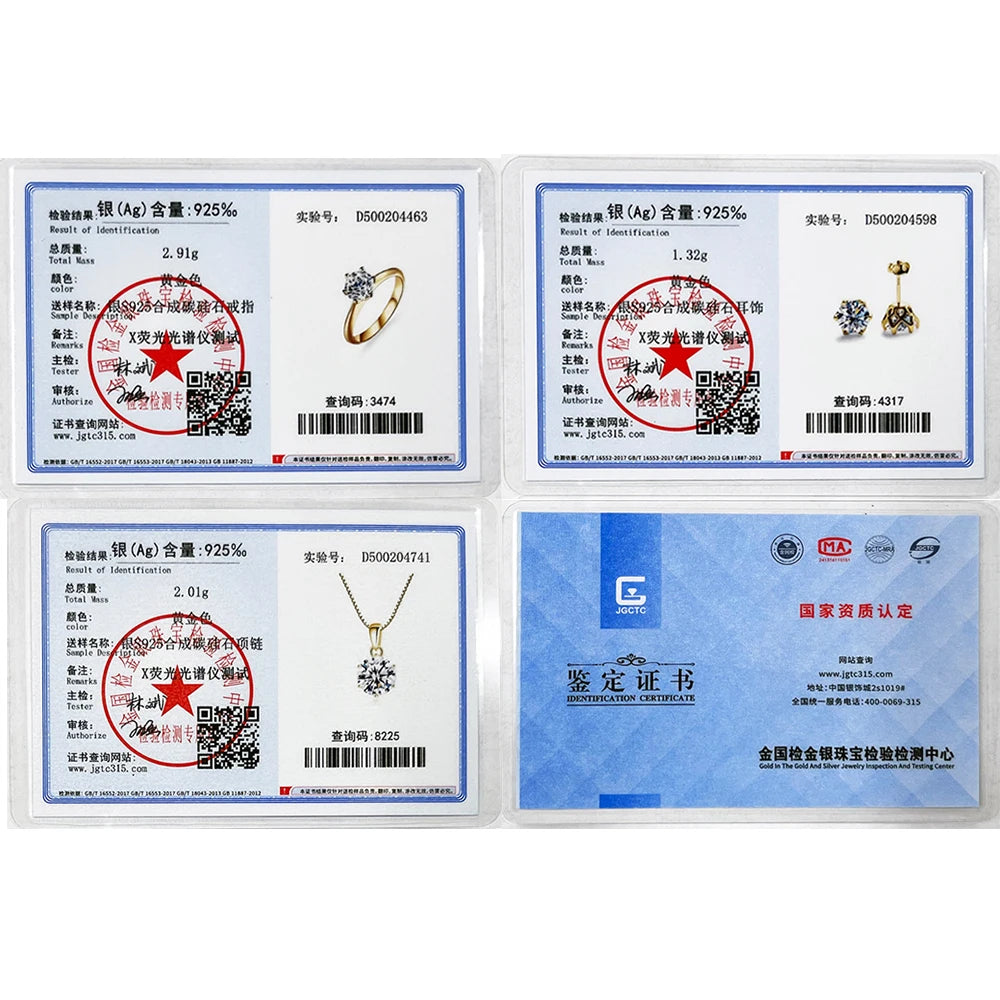 JoyceJelly 1Carat Moissanite Jewelry Set For Women Sterling S925 Silver Gold Plated Necklace Earrings Ring GRA Certified Wedding
