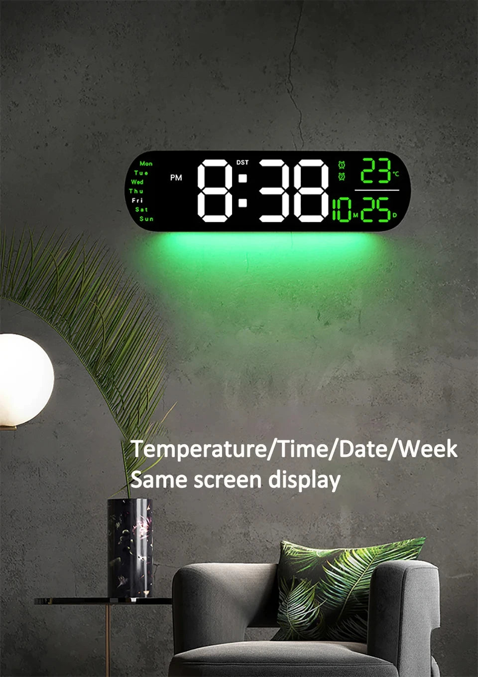 LED Digital Wall Clock With Remote Control Ambient Lights Time Date Temperature Display Alarm Clocks For Home Living Room Decor