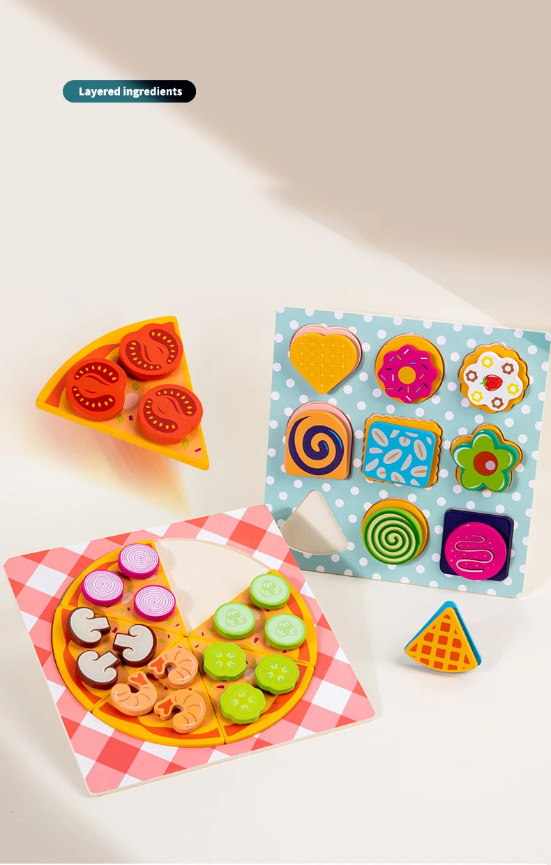 Kids Pizza Cookie Set Cutting Toy Simulation Wooden Pizza Dinette Child Toy Kitchen Pretend Play Food Cooking Kitchen Funny Toys