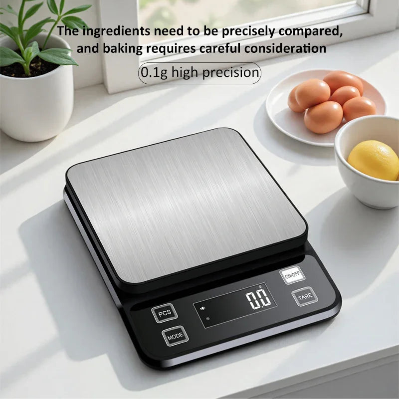 3/5/10kg 0.1g Food Scale Digital Electronic Kitchen Scale Fully Waterproof Stainless Steel Scale Food Snack Weighing Baking Tool