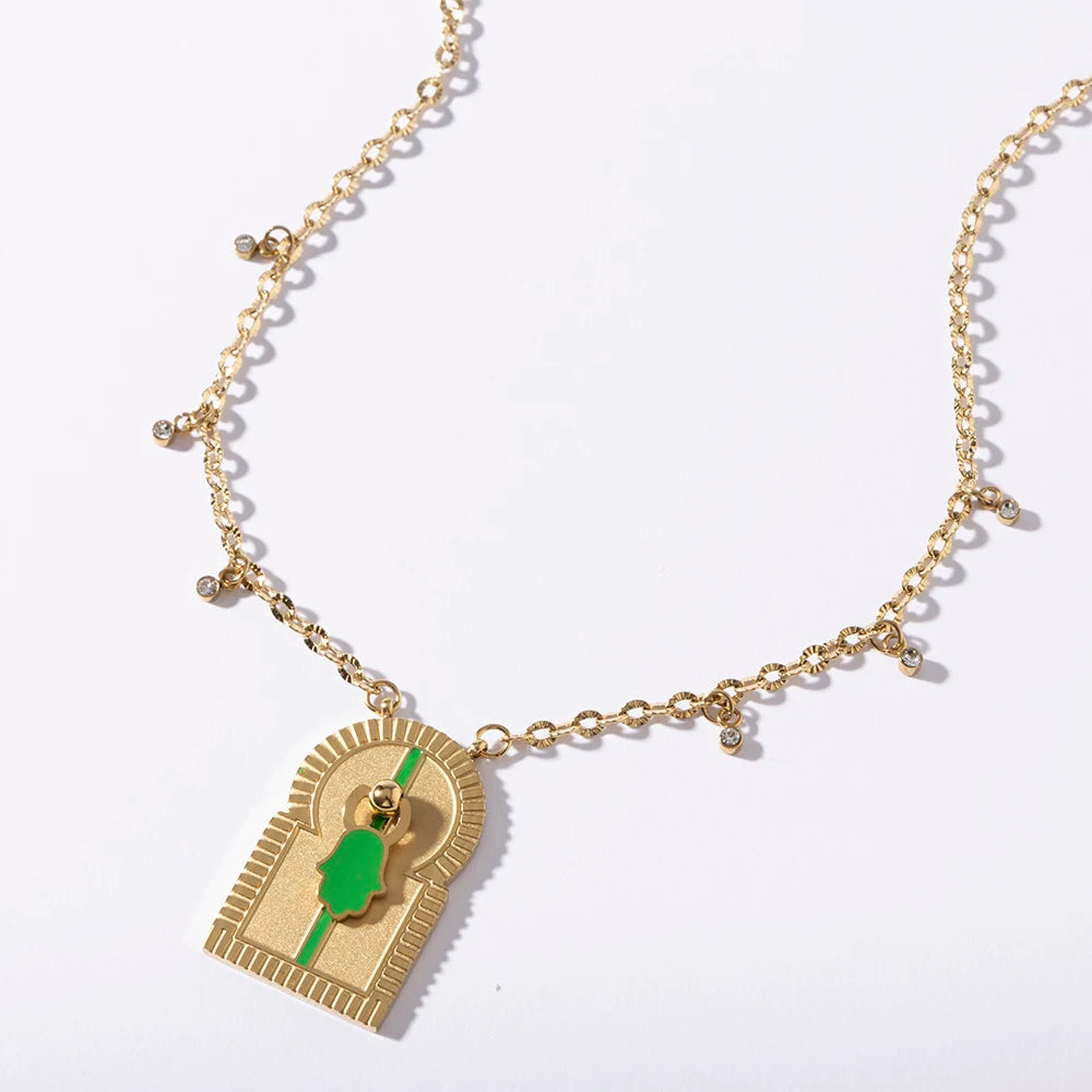 2025 Vintage Simple Colored Heart Tarot Pendant Necklace Fashionable Geometric Jewelry Anniversary stainless steel for Women