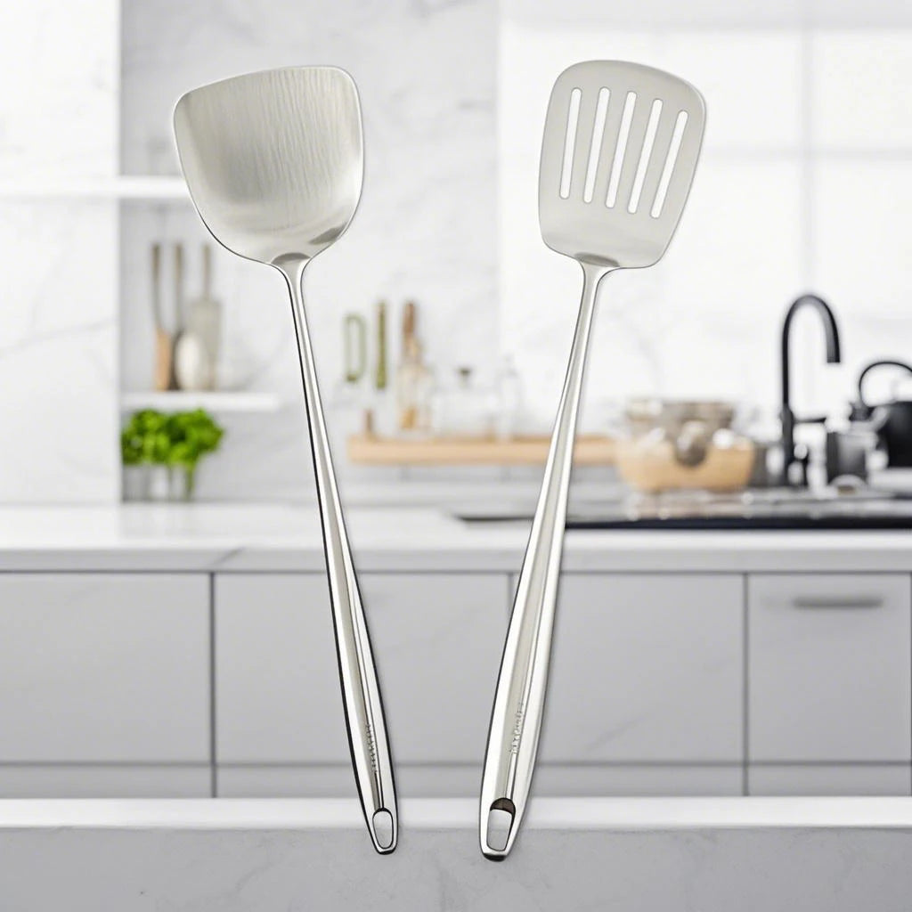 Food Stainless Steel Wok Spatula Metal Kitchen Utensils Slotted Turner Spoon Ladle Utensil Set Kitchen Accessories Cooking Tools
